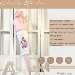 Feen Stoffschultüte Personalisierte Rosa Mädchen Name Elfe Ballerina Blumen Boho Einschulungstüte Zuckertüte 70 cm | Optional mit Füllkissen und Spitzenschutz