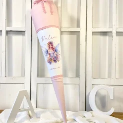 Feen Stoffschultüte Personalisierte Rosa Mädchen Name Elfe Ballerina Blumen Boho Einschulungstüte Zuckertüte 70 cm | Optional mit Füllkissen und Spitzenschutz