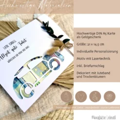 Führerschein Geldgeschenk Karte I Personalisierte Bestanden Glückwunschkarte Auto I persönliches Geschenk | Geld verschenken