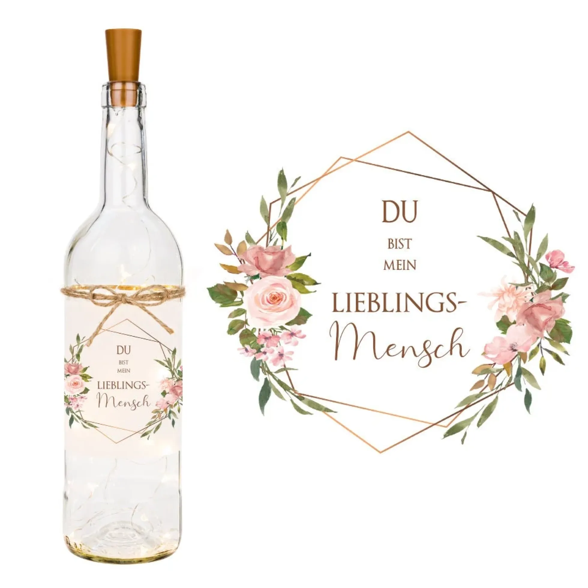 Flaschenlicht "Du bist mein Lieblingsmensch" | Schönes Geschenk für Frauen | Dekoflasche mit LED Beleuchtung