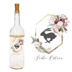 Flaschenlicht "Frohe Ostern" | Leuchtflasche mit floralem Hasenmotiv als Dekoration u. Ostergeschenk | Ideales Geldgeschenk