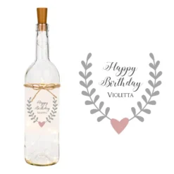 Flaschenlicht mit Beleuchtung zum Geburtstag | Leuchtflasche "Happy Birthday" | Personalisiertes Geschenk mit dem Namen