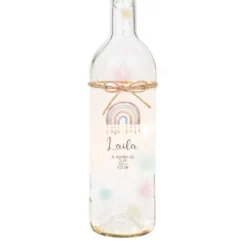Flaschenlicht mit den Geburtsdaten des Babys | Leuchtflasche mit Namen des Babys | Glasflasche mit Regenbogen, Datum, Größe, Gewicht, Uhrzeit u. Ort | Lichterkette mit buntem Licht | 2 Motivvarianten zur Auswahl