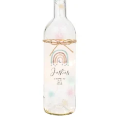 Flaschenlicht mit den Geburtsdaten des Babys | Leuchtflasche mit Namen des Babys | Glasflasche mit Regenbogen, Datum, Größe, Gewicht, Uhrzeit u. Ort | Lichterkette mit buntem Licht | 2 Motivvarianten zur Auswahl