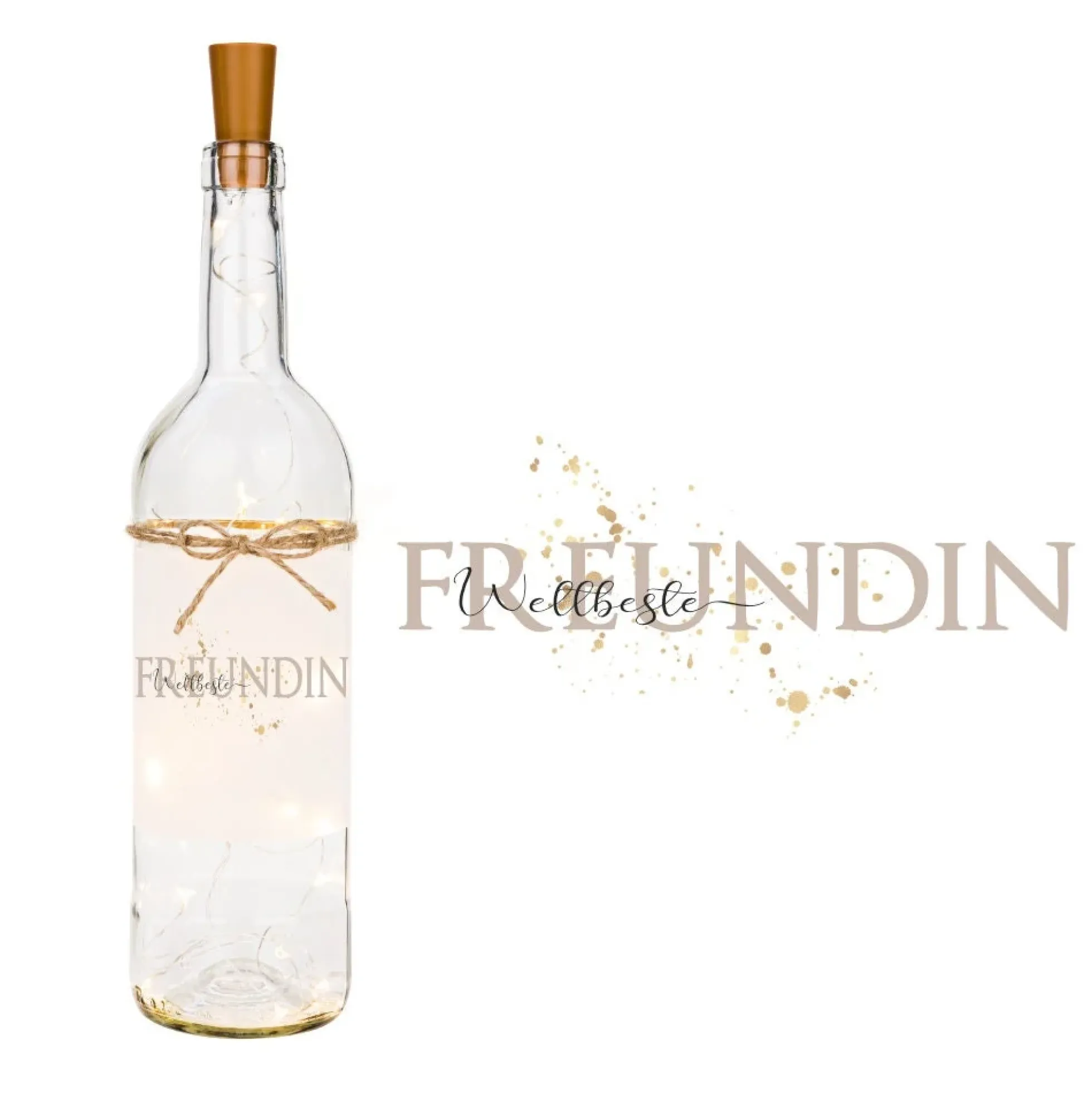Flaschenlicht mit LED Beleuchtung "Weltbeste Freundin" | Kreatives Freundschaftsgeschenk | Leuchtflasche mit Korken - Besondere Geschenkidee