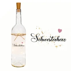 Flaschenlicht "Schwesterherz" | Besonderes Geschenk für die Schwester | Leuchtflasche mit LED Lichterkette | 6 Motivvarianten für die Familie zur Auswahl