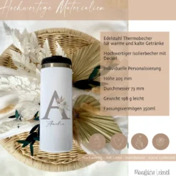 Floraler Thermobecher mit Namen und Buchstaben