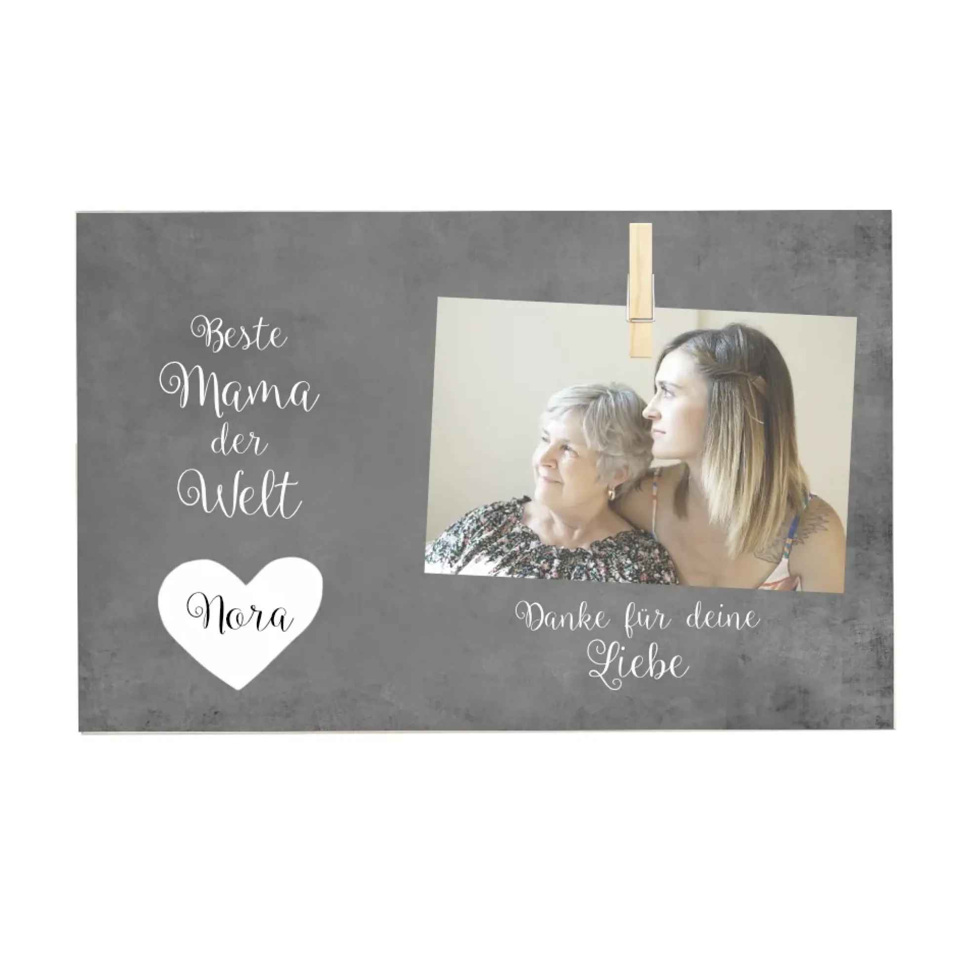 Fotogeschenk aus Holz für die beste Mama der Welt | Holzbild personalisiert mit dem Namen und mit Holzklammer zum individuellen Befestigen eines Fotos
