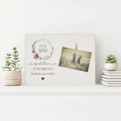 Fotogeschenk "Für die besten Großeltern. Ihr seid einfach Spitze. Danke für eure Liebe." | Originelles Geschenk für Oma u. Opa vom Enkelkind | Holzbild mit Klammer zum Anbringen eines Fotos