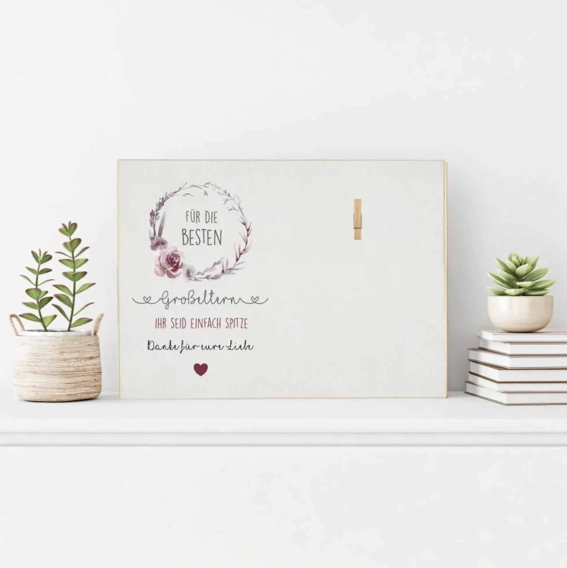 Fotogeschenk "Für die besten Großeltern. Ihr seid einfach Spitze. Danke für eure Liebe." | Originelles Geschenk für Oma u. Opa vom Enkelkind | Holzbild mit Klammer zum Anbringen eines Fotos