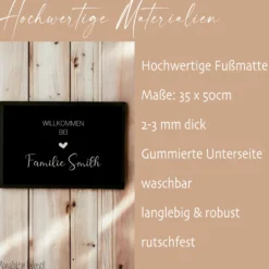 Fußmatte personalisiert mit dem Namen der Familie | Optional als Set mit Türschild erhältlich