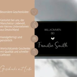 Fußmatte personalisiert mit dem Namen der Familie | Optional als Set mit Türschild erhältlich