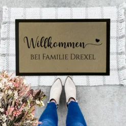 Fußmatte Willkommen Personalisierte Fußmatte mit Familiennamen Türmatte Schmutzfangmatte Geschenk Zuhause Familie