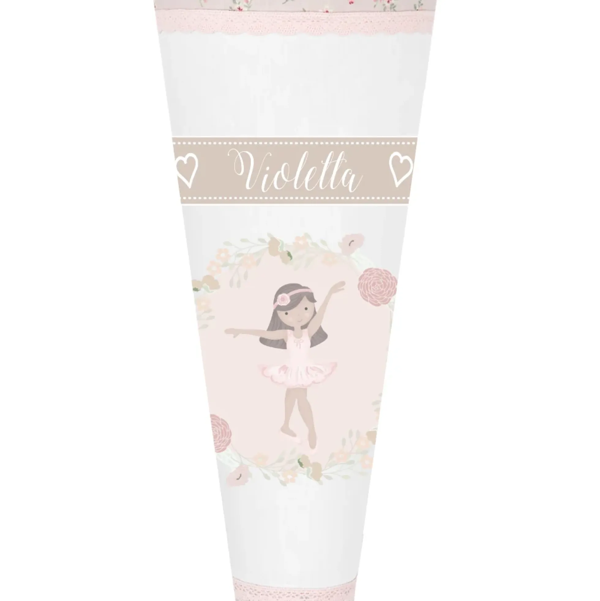 Geblümte Schultüte "Ballerina" aus Stoff | Personalisiert mit dem Namen für Mädchen | Optional mit Füllkissen und Spitzenschutz