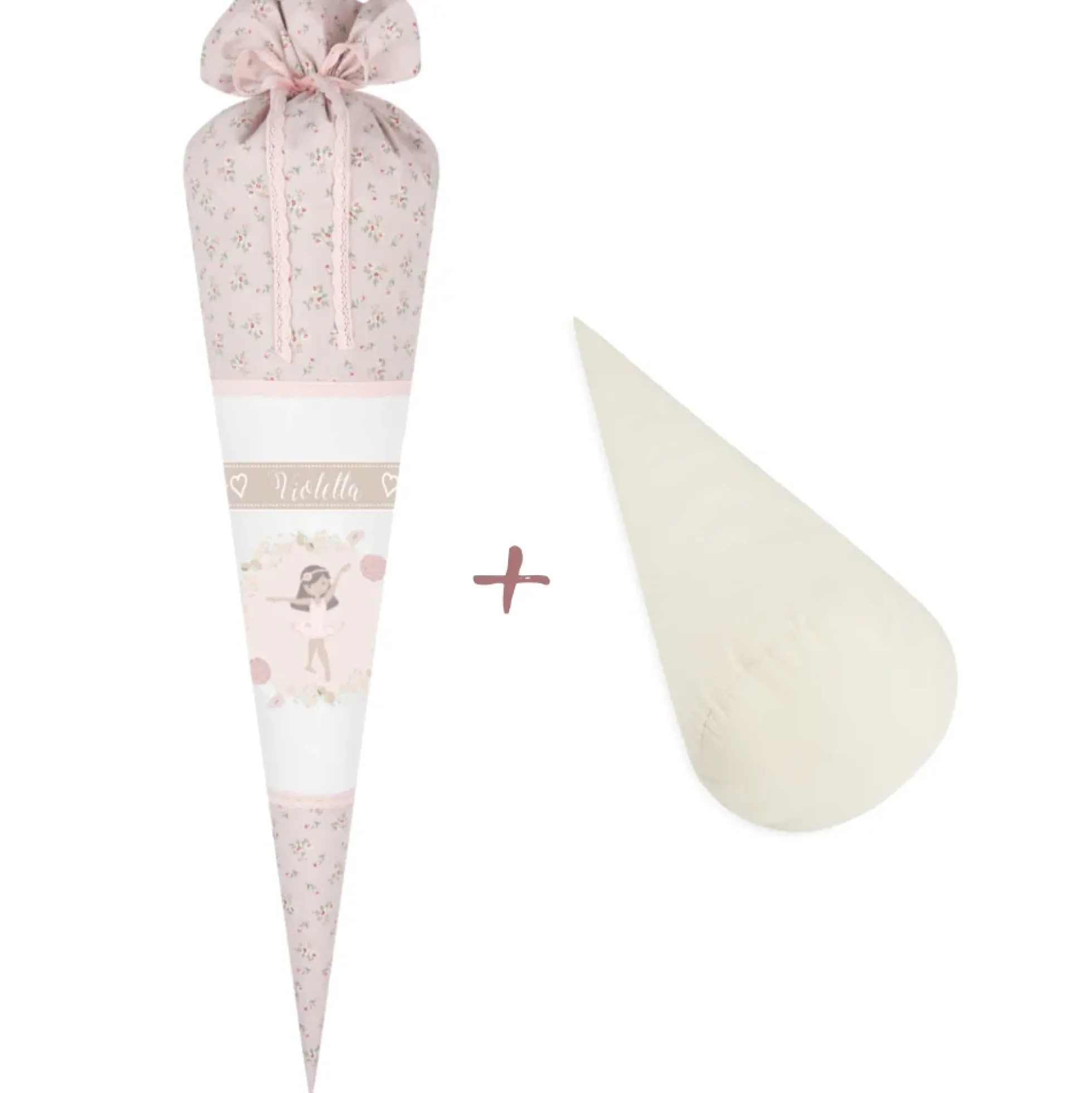 Geblümte Schultüte "Ballerina" aus Stoff | Personalisiert mit dem Namen für Mädchen | Optional mit Füllkissen und Spitzenschutz