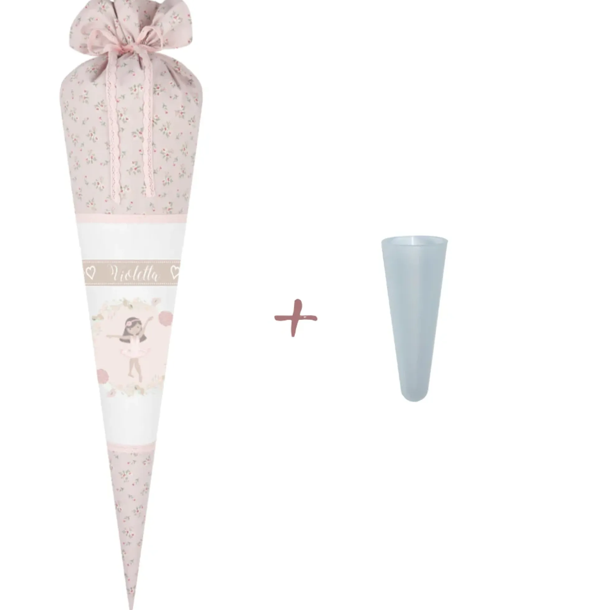 Geblümte Schultüte "Ballerina" aus Stoff | Personalisiert mit dem Namen für Mädchen | Optional mit Füllkissen und Spitzenschutz