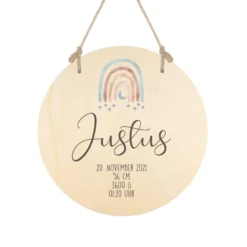 Geburtstafel aus Holz "Regenbogen" | Personalisiert mit Namen u. Geburtsdaten des Babys | Besonderes Geschenk zur Geburt u. Taufe | Geschenkidee in 6 Motivvarianten für Mädchen und Jungen