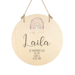 Geburtstafel aus Holz "Regenbogen" | Personalisiert mit Namen u. Geburtsdaten des Babys | Besonderes Geschenk zur Geburt u. Taufe | Geschenkidee in 6 Motivvarianten für Mädchen und Jungen