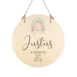 Geburtstafel "Regenbogen" aus Holz | Handgefertigt mit Namen u. Geburtsdaten | Personalisiertes Geschenk zur Geburt u. Taufe des Babys | Persönliche Geschenkidee für Neugeborene | Babygeschenk in 6 Motivvarianten für Mädchen und Jungen