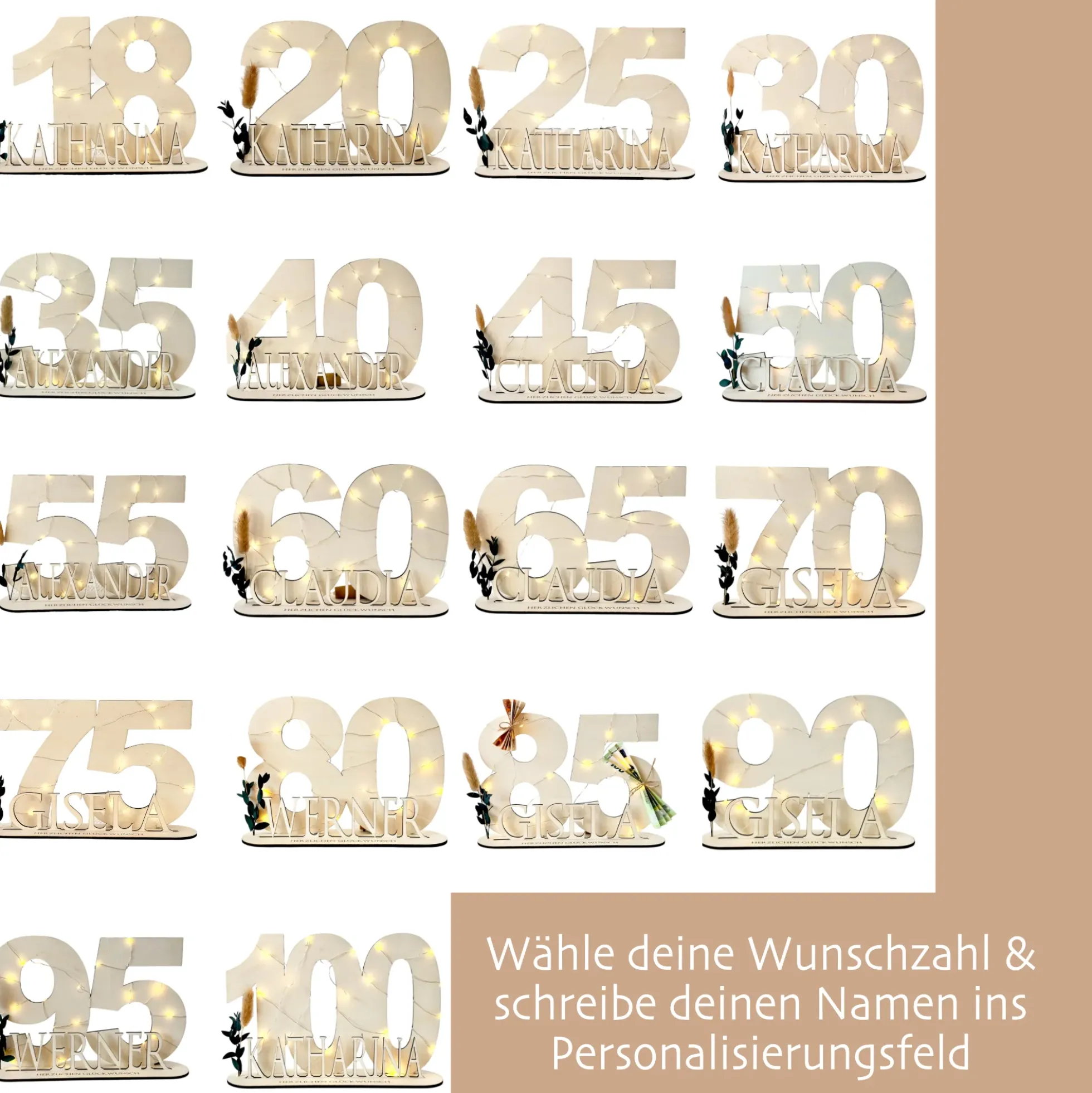 Geburtstag Geschenk Frauen & Männer 18 20 30 40 50 60 70 80 90 Geldgeschenke Gästebuch Holz Geburtstag LED Deko Personalisierte Geburtstagsgeschenke