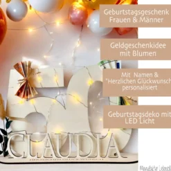 Geburtstag Geschenk Frauen & Männer 18 20 30 40 50 60 70 80 90 Geldgeschenke Gästebuch Holz Geburtstag LED Deko Personalisierte Geburtstagsgeschenke