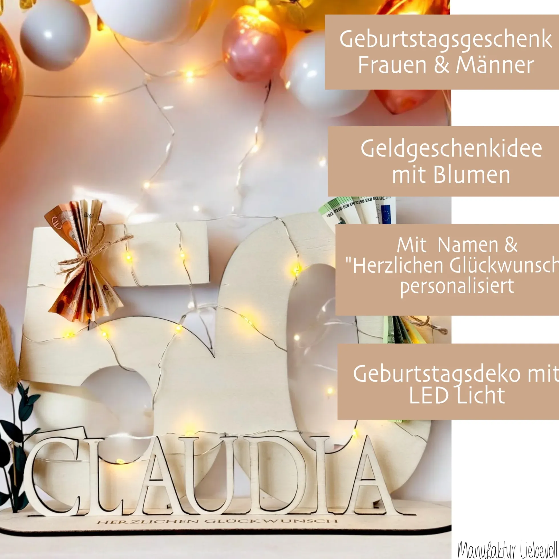 Geburtstag Geschenk Frauen & Männer 18 20 30 40 50 60 70 80 90 Geldgeschenke Gästebuch Holz Geburtstag LED Deko Personalisierte Geburtstagsgeschenke