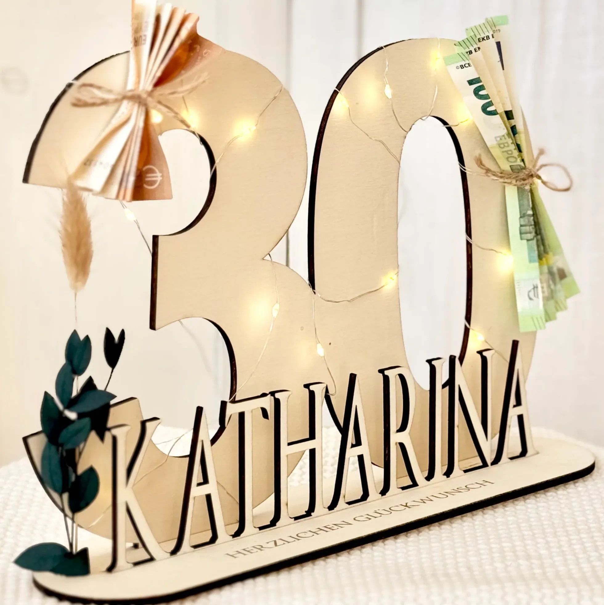 Geburtstag Geschenk Frauen & Männer 18 20 30 40 50 60 70 80 90 Geldgeschenke Gästebuch Holz Geburtstag LED Deko Personalisierte Geburtstagsgeschenke