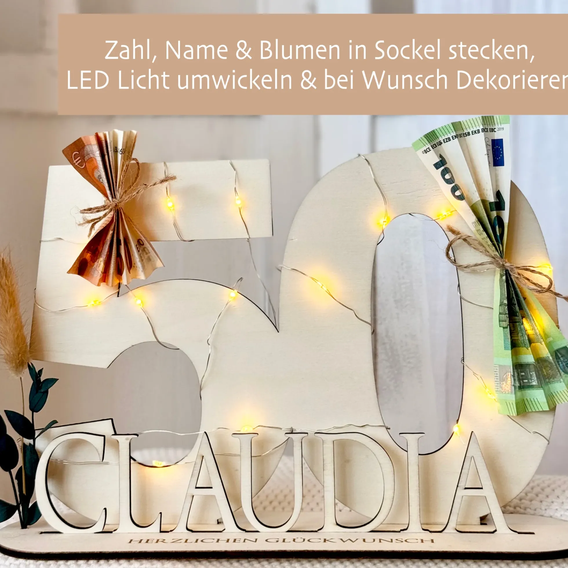 Geburtstag Geschenk Frauen & Männer 18 20 30 40 50 60 70 80 90 Geldgeschenke Gästebuch Holz Geburtstag LED Deko Personalisierte Geburtstagsgeschenke