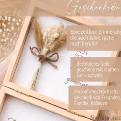 Geldgeschenk Hochzeit personalisiert | Hochzeitsgeschenk Brautpaar mit Namen & Datum | Holzbox Geldgeschenk Hochzeit mit Jutesack