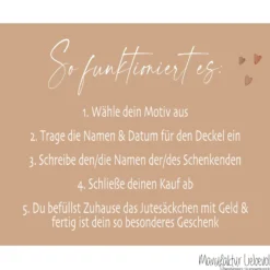 Geldgeschenk Hochzeit personalisiert | Hochzeitsgeschenk Brautpaar mit Namen & Datum | Holzbox Geldgeschenk Hochzeit mit Jutesack
