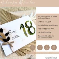 Geldgeschenk Karte zum 18. Geburtstag I persönliche Glückwunschkarte I Personalisiertes Geburtstagsgeschenk I Geld verschenken
