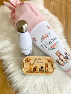 Genähte Schultüte "Boho Tiere" mit Namen | Personalisiert Stoffschultüte für Kinder | Optional mit Füllkissen und Spitzenschutz
