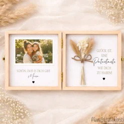 Geschenk Patentante Patenonkel personalisiert | Taufe Geschenk Patentante Patenonkel | Fotogeschenk Holzbox mit Namen Nichte Neffe Geschenk