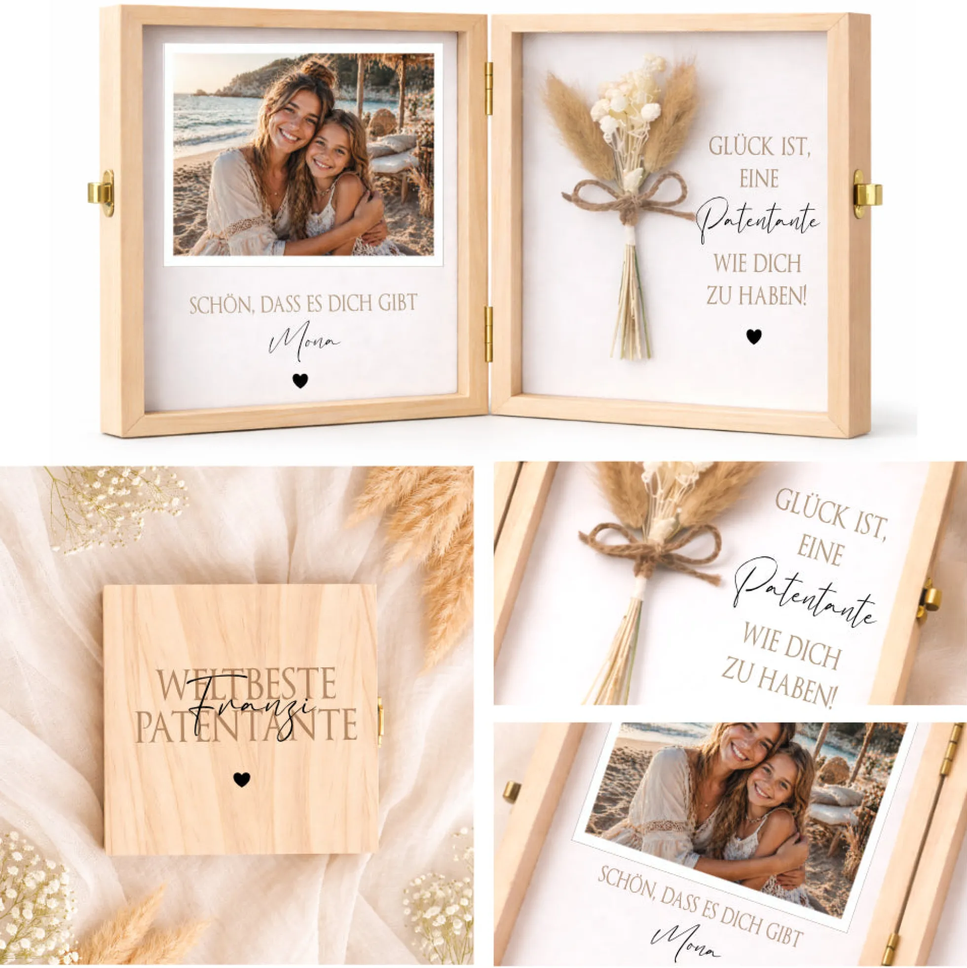 Geschenk Patentante Patenonkel personalisiert | Taufe Geschenk Patentante Patenonkel | Fotogeschenk Holzbox mit Namen Nichte Neffe Geschenk