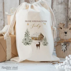Geschenksack Namen Nikolaussack "Winterlandschaft" Kinder Erwachsene Weihnachtsmannsack