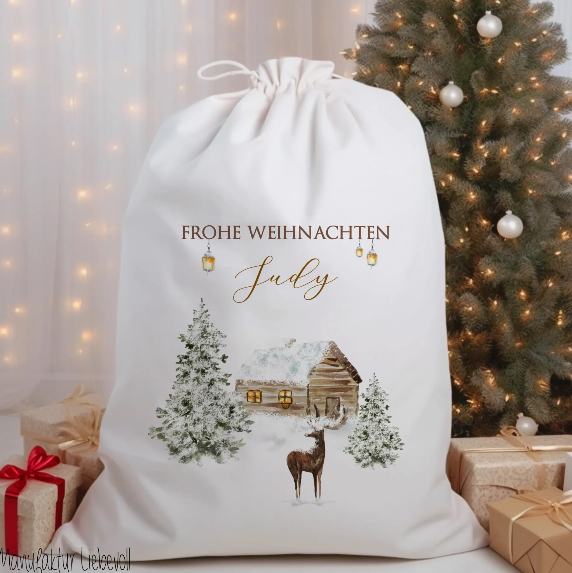 Geschenksack Namen Nikolaussack "Winterlandschaft" Kinder Erwachsene Weihnachtsmannsack