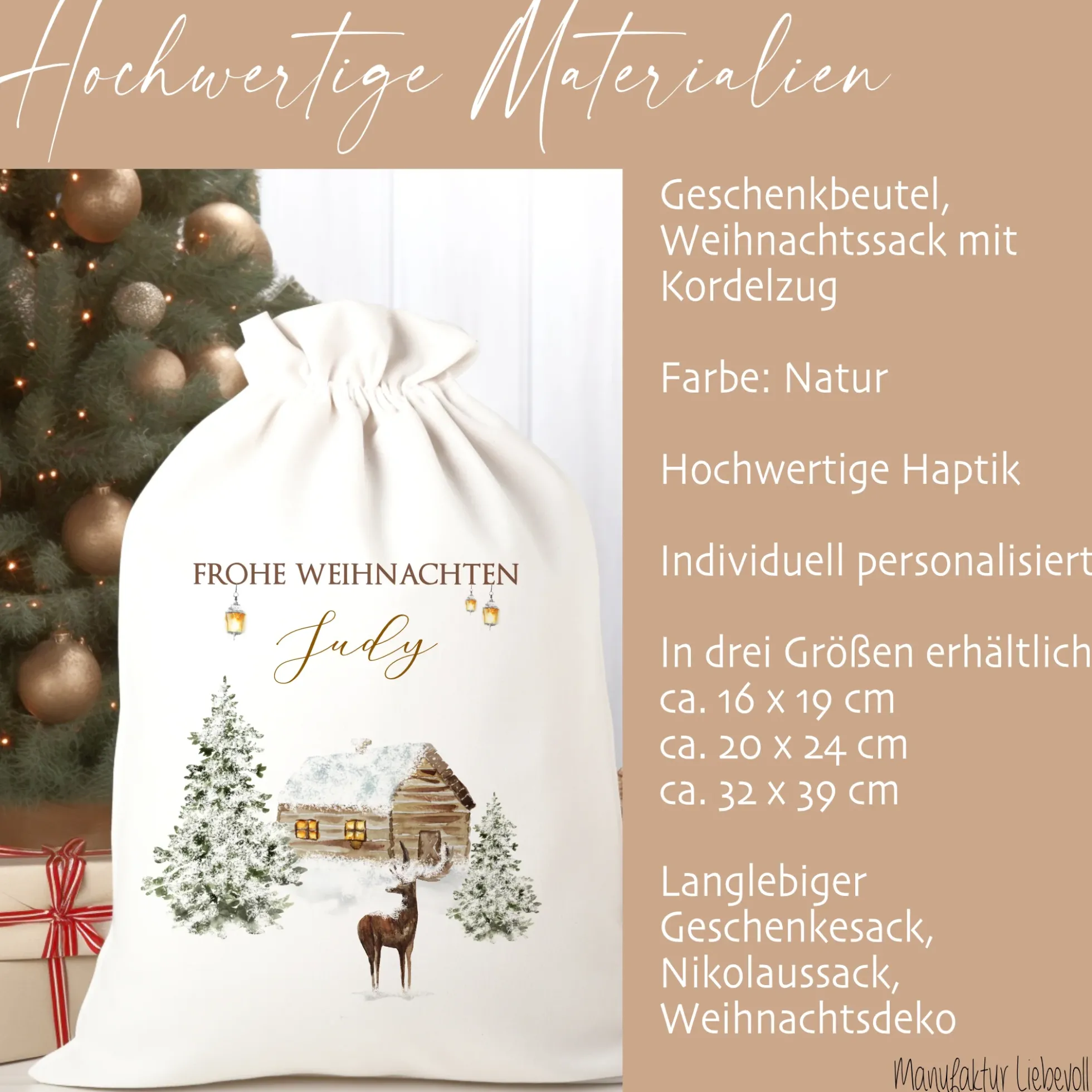 Geschenksack Namen Nikolaussack "Winterlandschaft" Kinder Erwachsene Weihnachtsmannsack