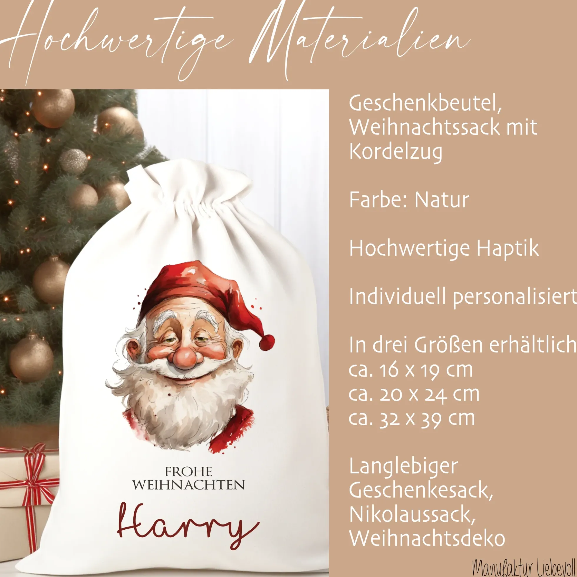 Geschenksack Namen Nikolaussack "Weihnachtsmann" Kinder Erwachsene Weihnachtsmannsack