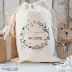 Geschenksack Namen Nikolaussack "Kranz" Kinder Erwachsene Weihnachtsmannsack