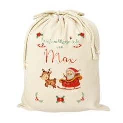 Geschenksack Namen Nikolaussack "Weihnachtsmann Schlitten" Kinder Erwachsene Weihnachtsmannsack