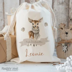 Geschenksack Namen Nikolaussack "Rehkitz" Kinder Erwachsene Weihnachtsmannsack