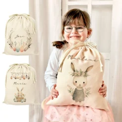 Geschenksack Ostern Osterhase Name Ostertüte zum Befüllen Stoff Ostergeschenke für Baby Kind Osterbeutel Geschenkbeutel