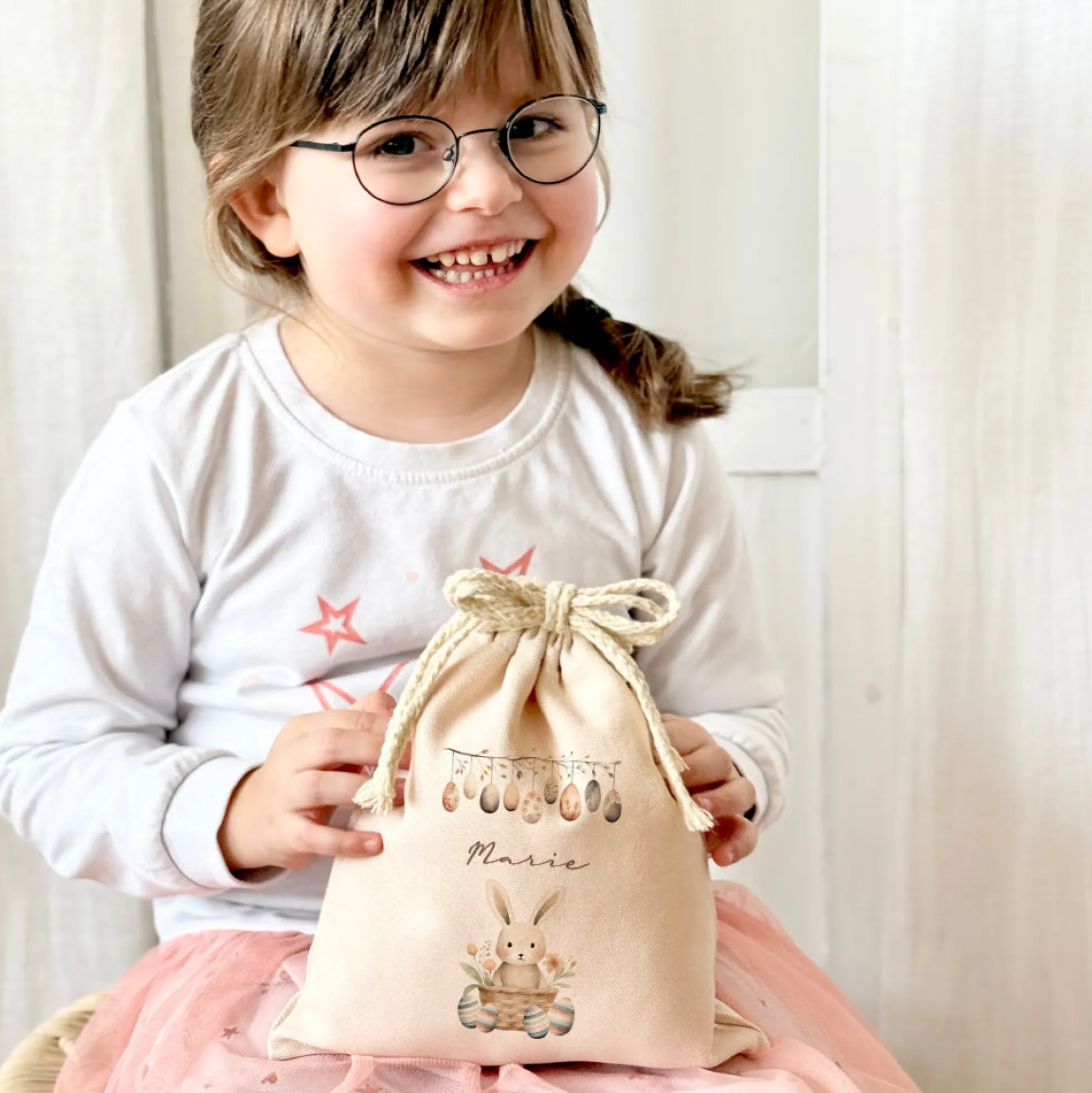 Geschenksack Ostern Osterhase Name Ostertüte zum Befüllen Stoff Ostergeschenke für Baby Kind Osterbeutel Geschenkbeutel
