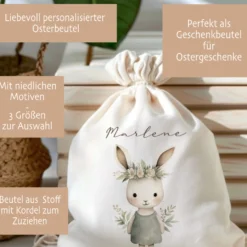 Geschenksack Ostern Osterhase Name Ostertüte zum Befüllen Stoff Ostergeschenke für Baby Kind Osterbeutel Geschenkbeutel