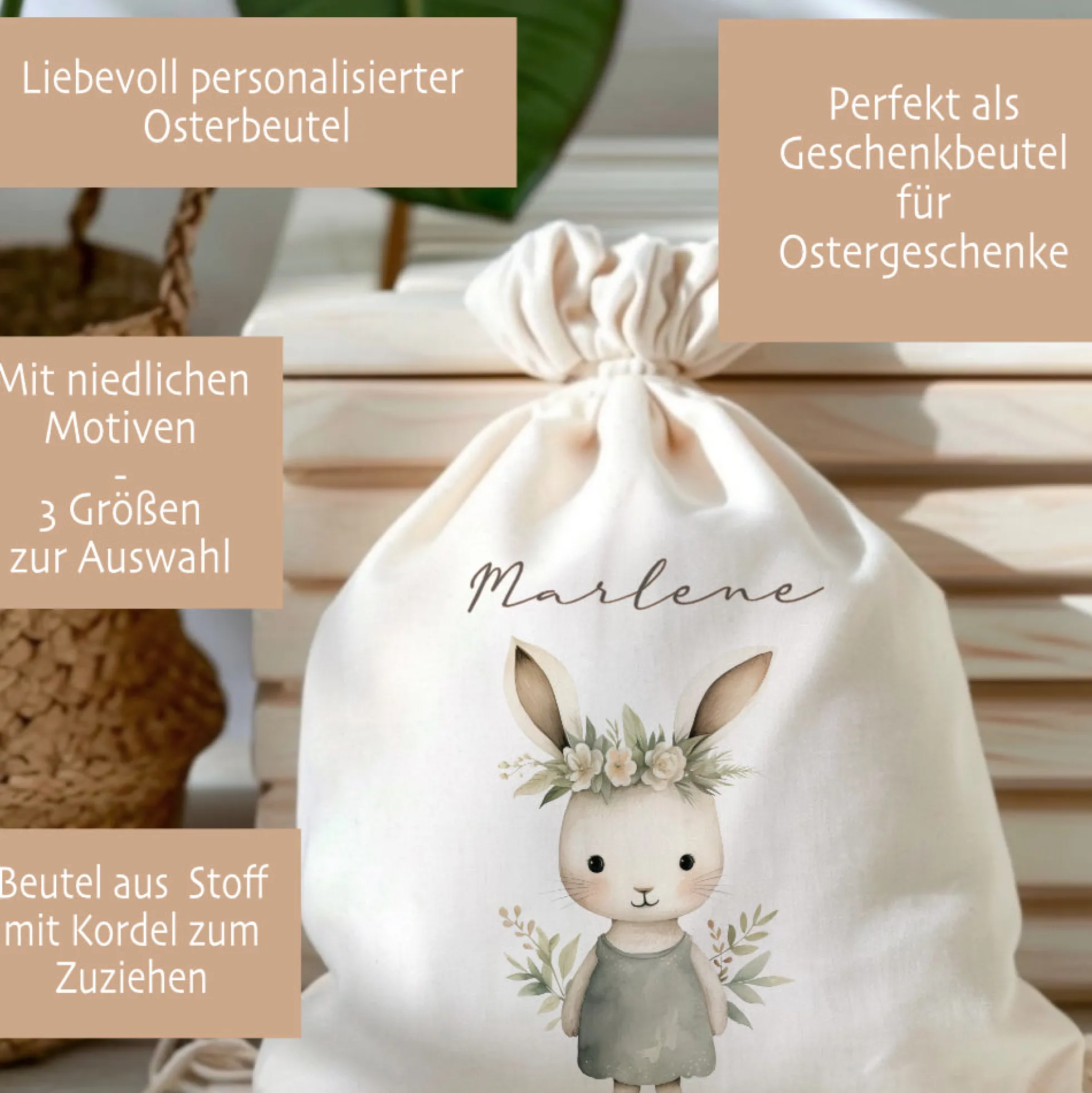 Geschenksack Ostern Osterhase Name Ostertüte zum Befüllen Stoff Ostergeschenke für Baby Kind Osterbeutel Geschenkbeutel