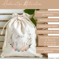 Geschenksack Ostern Osterhase Name Ostertüte zum Befüllen Stoff Ostergeschenke für Baby Kind Osterbeutel Geschenkbeutel