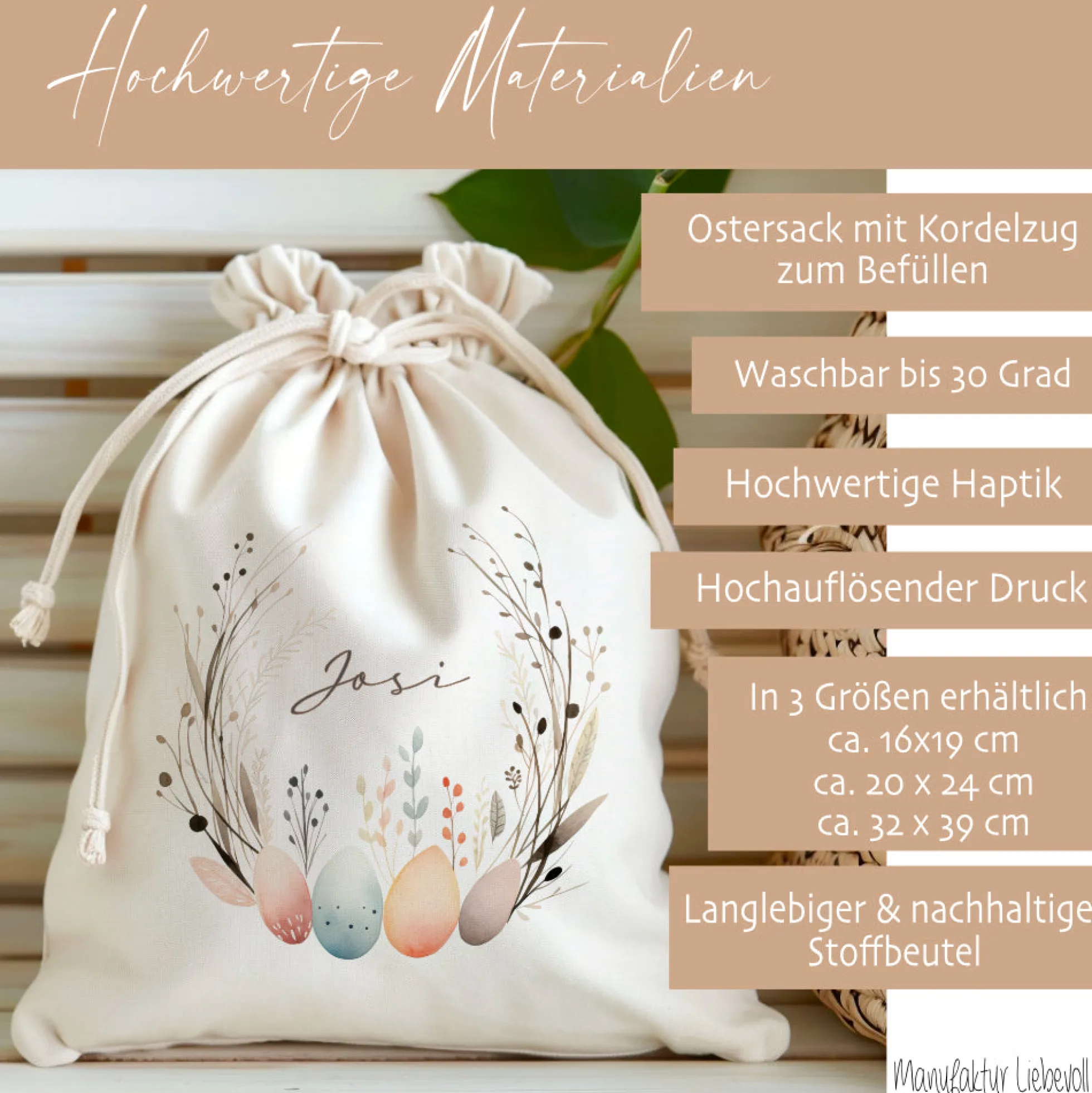 Geschenksack Ostern Osterhase Name Ostertüte zum Befüllen Stoff Ostergeschenke für Baby Kind Osterbeutel Geschenkbeutel