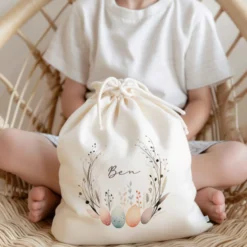 Geschenksack Ostern Osterhase Name Ostertüte zum Befüllen Stoff Ostergeschenke für Baby Kind Osterbeutel Geschenkbeutel