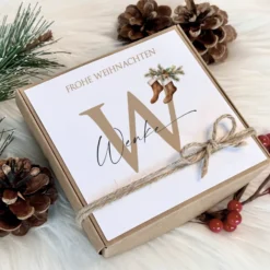 Geschenkschachtel Frohe Weihnachten I Geschenk Box Monogramm mit Namen Personalisiert I Weihnachtsgeschenk Karte I 3 Varianten