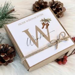 Geschenkschachtel Frohe Weihnachten I Geschenk Box Monogramm mit Namen Personalisiert I Weihnachtsgeschenk Karte I 3 Varianten